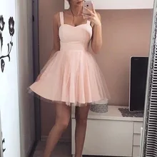 Модное платье для выпускного бала а-силуэта/принцесса атласные бретельки без рукавов с рюшами короткие/мини вечерние платья