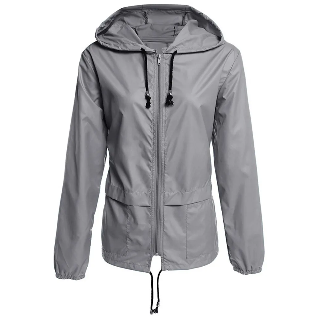 

Autumn Hooded Womens Windbreak Jacket Solid Rain Jacket Outdoor Plus Size Waterproof Hooded Windproof Loose Coat d2