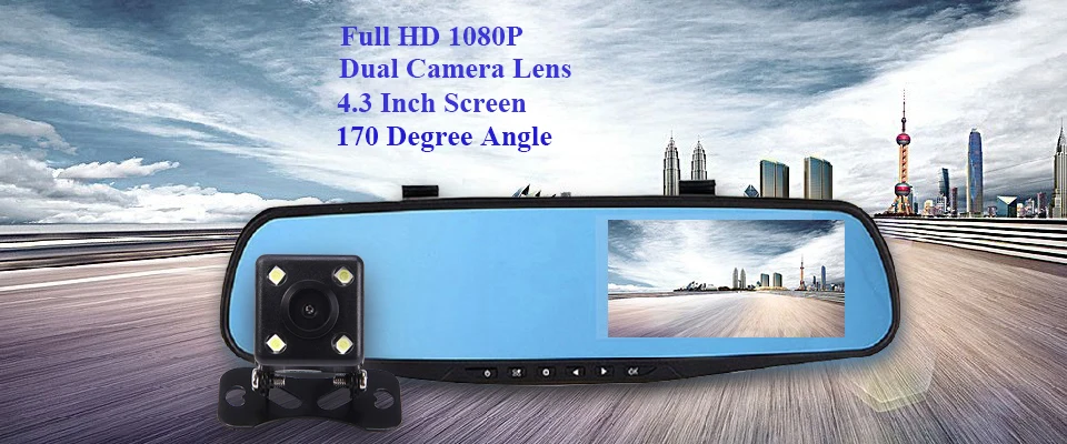 4,3 дюймов Автомобильный видеорегистратор Full HD 1080P зеркало заднего вида с камерой заднего вида ночного видения двойной объектив Автомобильный видеорегистратор g-сенсор