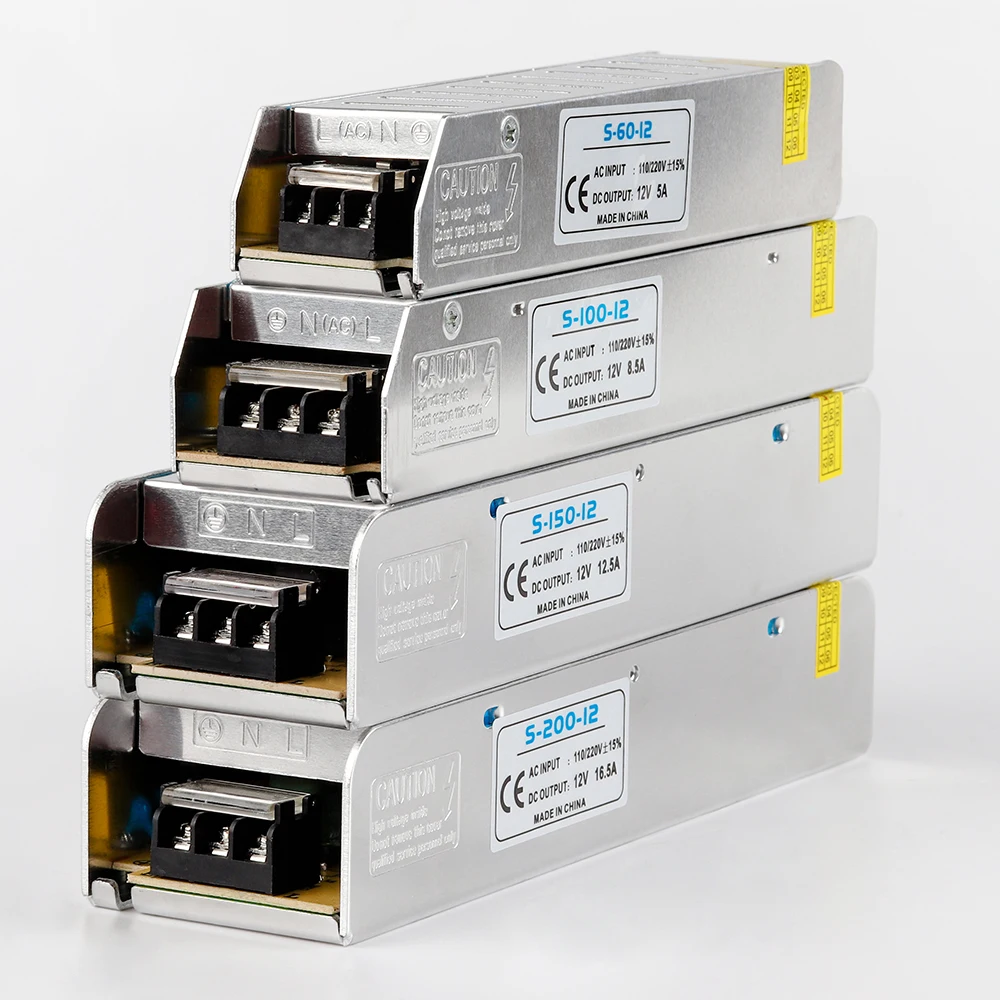 Ultra-narrow Switching Power Supply 12V Lighting Transformer 60W 100W 150W 200W for LED Strip Light Driver AC 220V To DC 12v | Лампы и