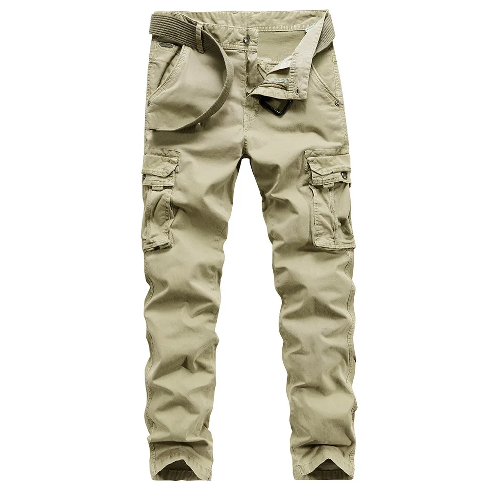 

2021 Men's New New Large Size Cotton Casual Pants Small Feet Multi-Pocket Slim Overalls Youth Outdoor Military Trousers