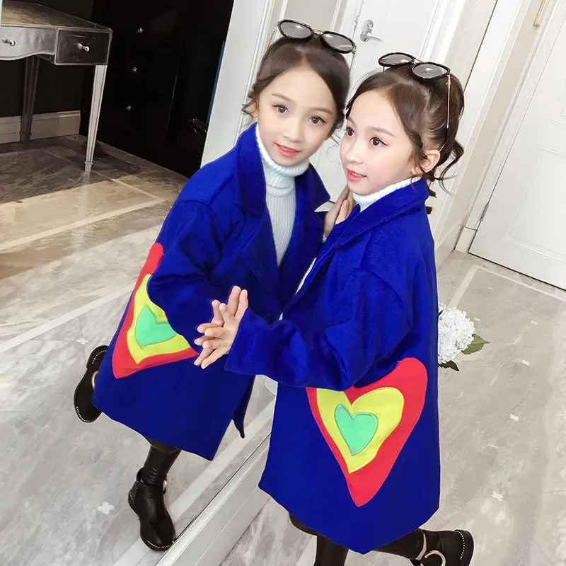 

Girls Winter Coat 2019 New Fashion Autumn Girls Heart Pattern Woolen Coat Teenage Girl Jacket Clothing Thick Warm Outerwear Coat