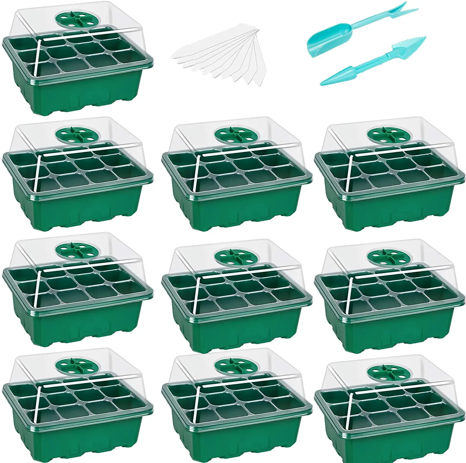 

Seed Starter Trays Seedling Tray (12 Cells per Tray) Humidity Adjustable Plant Starter Grow Kit Mini Greenhouse With Dome Base