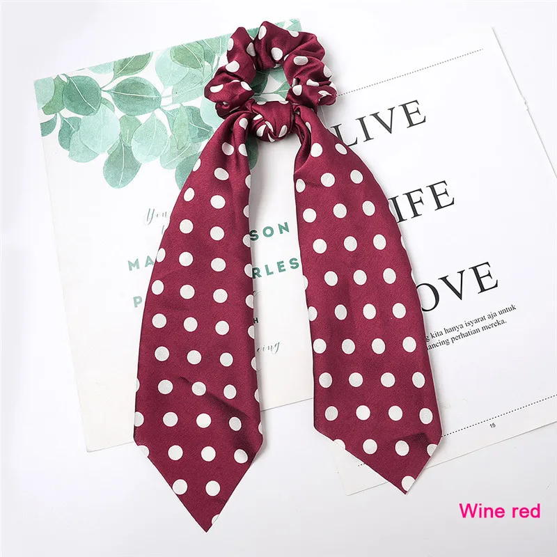 (Cloth) wine red Модные женские леопардовые резинки для волос, лента для девочек, эластичная повязка на голову, шарф в горошек, веревки для волос, резинки для волос, держатель для конского хвоста, аксессуары для волос - Цвет: (Cloth) wine red
