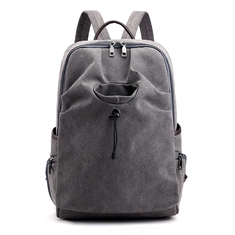 

New Style Canvas Backpack Men's Large Capacity Schoolbag Travel Female Backpack Computer Bag Pleated Casual shui hu bao