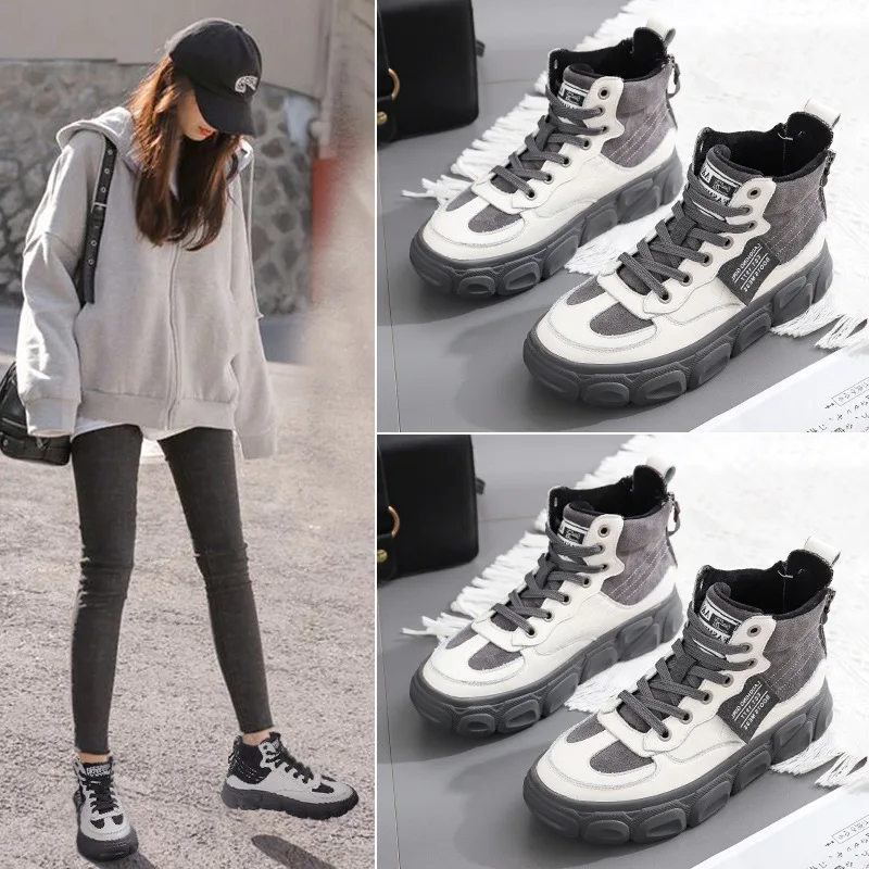 

Dad Shoes Women's INS Fashion 2019 Autumn And Winter New Style Online Celebrity Flat Casual Sports Shoes Genuine Leather Hight-t