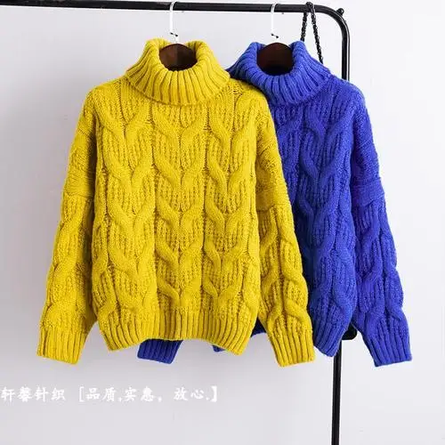yellow Белый свитер с высоким воротом, женский толстый короткий синий желтый негабаритный женский свитер, модная теплая одежда на осень и зиму - Цвет: yellow