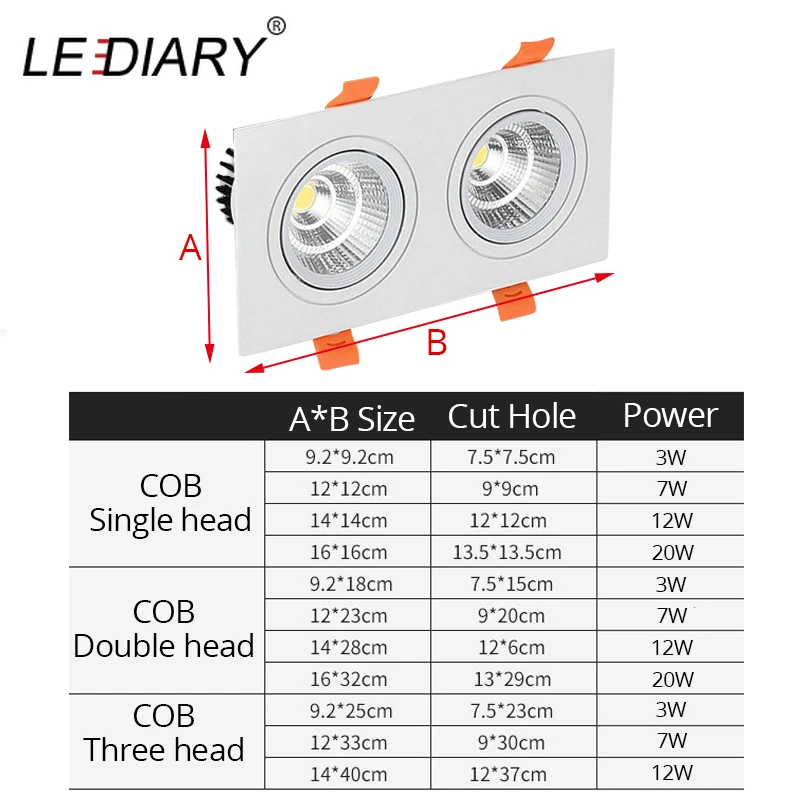 Светодиодный Светодиодный светильник с двойной головкой COB 110 V-220 V 3W 7W 12W Потолочный встраиваемый светильник точечные потолочные светильники 3000 K/4000 K/6000 K