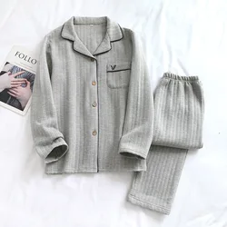 Men's Pajamas Set Autumn and Winter Long-sleeved Knitted Cotton Home Clothes Warm Thick Striped Plaid Simple Plus Size Pajamas
