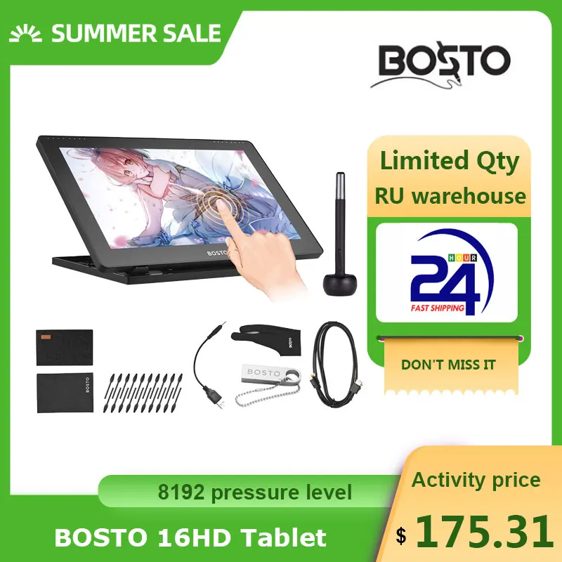 Bosto 16hd Ips Hd Graphics Drawing Digital Tablet Monitor Pen Display With 8 Shortcut Keys 8192 Levels Rechargeable Stylus Pen Digital Tablets Aliexpress