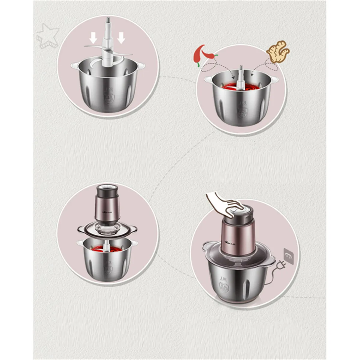 YOUPIN медведь QSJ-B03F1 2L 300W бытовая мясорубка 2-Скорость Электрический Нержавеющая сталь перемешать овощи Еда смесители