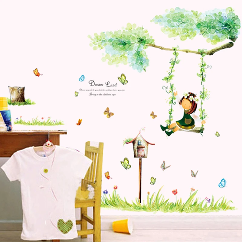 Мультяшные самодельные съемные наклейки на стену с качели для девочек декор