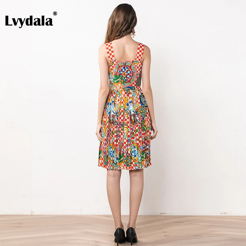 Lvydala, модное дизайнерское платье, летнее, женское, спагетти ремень, расшитое бисером, винтажное, с принтом, платье для отпуска