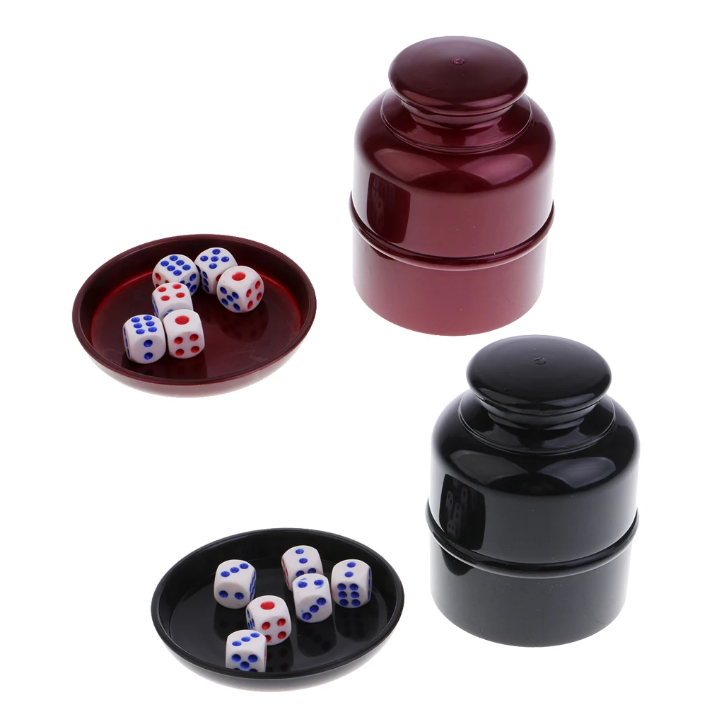 2 Dice Cup Pieces With 6 Wine / Black Dice KTV Bar Party Games Fun Accessories
