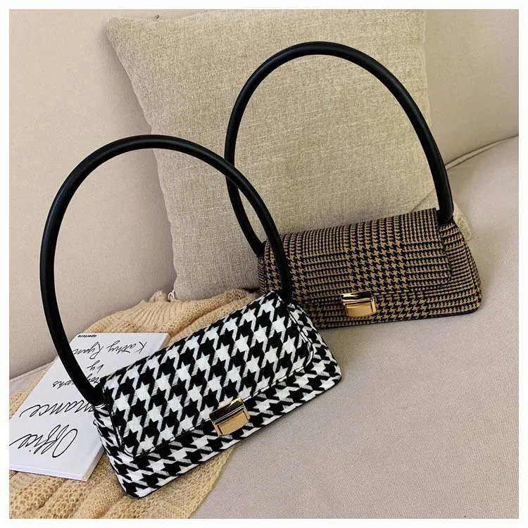 New retro striped plaid Crossbody bag underarm baguette bag for woman ladies Chain shoulder slung female Handbag and purse