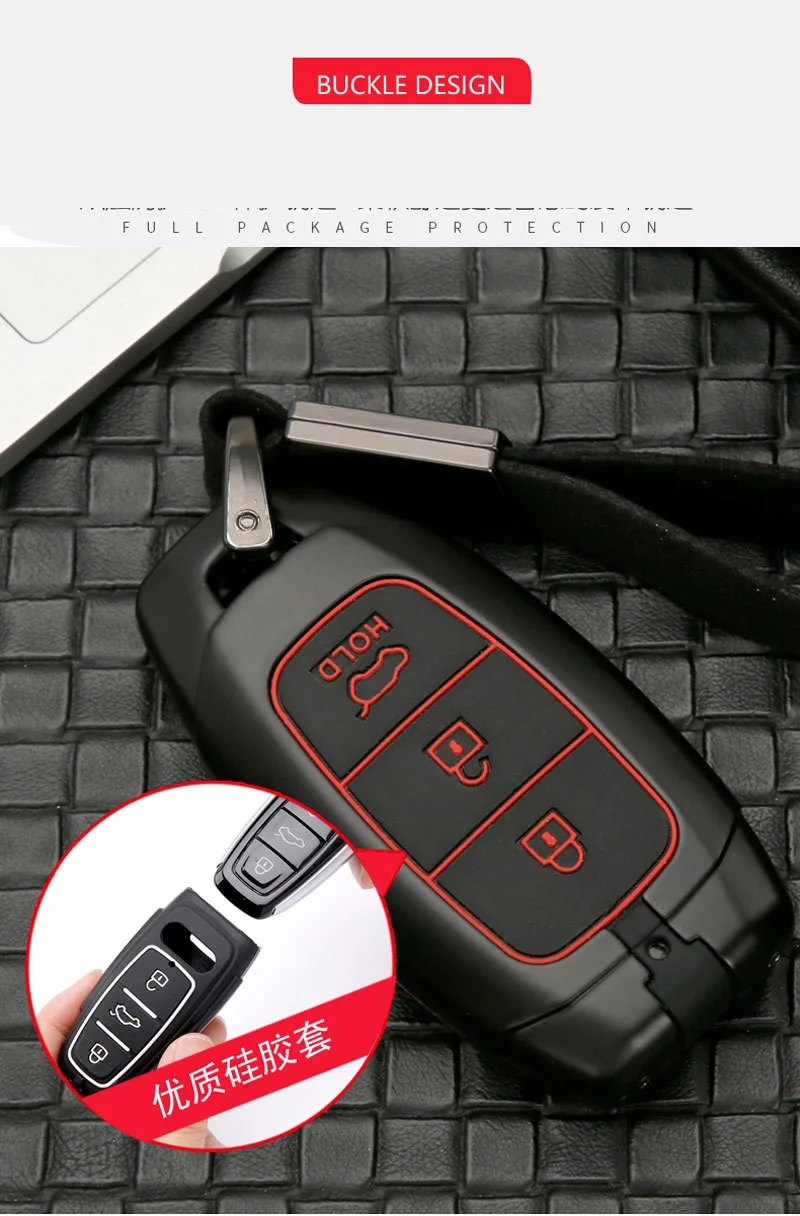 Carbon Fiber alloy Car Key Case For Hyundai i30 Ix35 KONA Encino Solaris Azera Grandeur Ig Accent Santa Fe Palisade 2017 2018