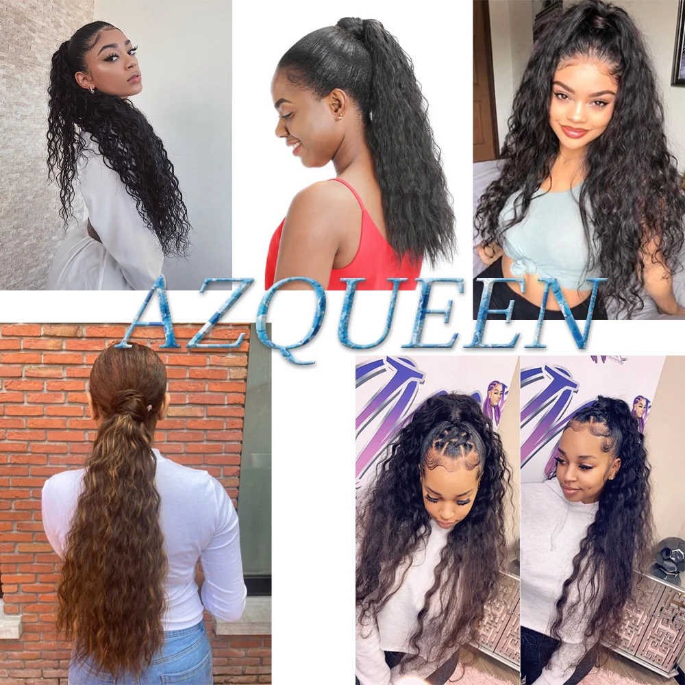 Fake Hair Extensions Synthetic Long Curly Ponytail Wrap Around Clip in Hairpiece Headwear Brown Gray