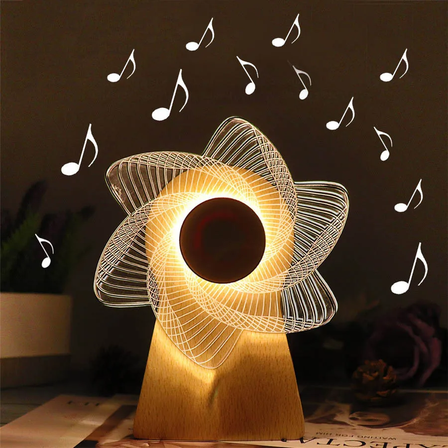 Thrisdar деревянный Творческий 3D Ночной светильник с музыкальная шкатулка вращающиеся фоновые ночные лампы Перезаряжаемые настольная лампа, подарок на праздник