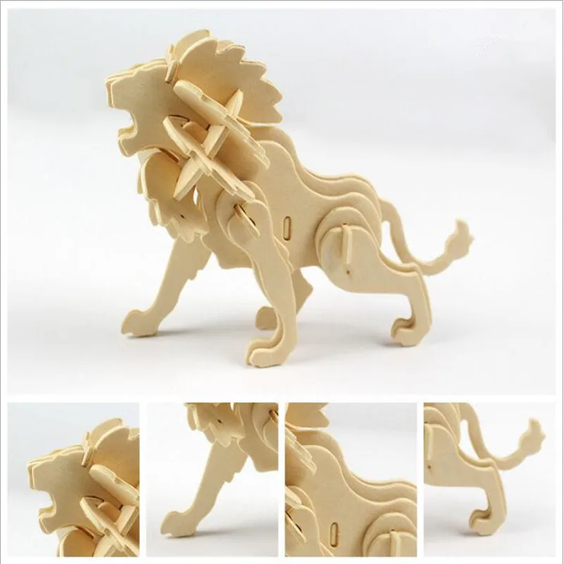 DIY Дети 3D деревянные пазлы модель животного Сборка строительные наборы Развивающие игрушки для детей - Цвет: Lion
