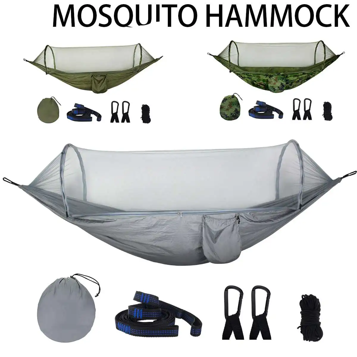 

Auto Jungle Hammock with Mosquito Net Outdoor Camping Travel Parachute Hanging Bed Tent Hunting Sleeping Swing Army 1-2 Person