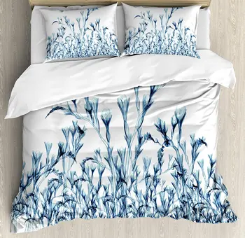 

Flower Duvet Cover Set Various Sized Flowers in Nature Bottom to Top X-ray Image Creative Artful Design Bedding Set Teal White