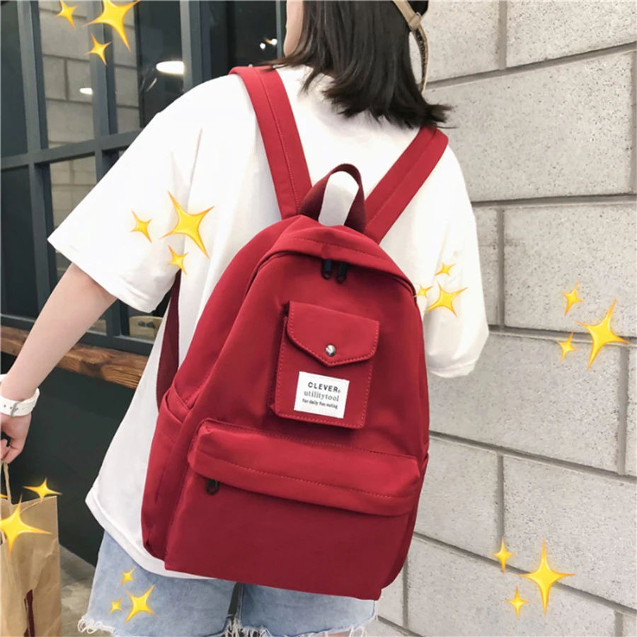

New Fashion Teenager Girl School Bag Campus Style College Students Backpack Women Solid Color Large Capacity Waterproof Backpack