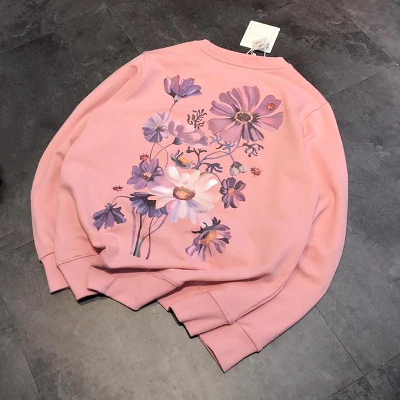 

Cotton Pink Sweatshirt Women Clothing Streetwear Print Pullovers O-Neck Crop Hoodie Sweatshirts Harajuku Womens Long Sleeve Tops