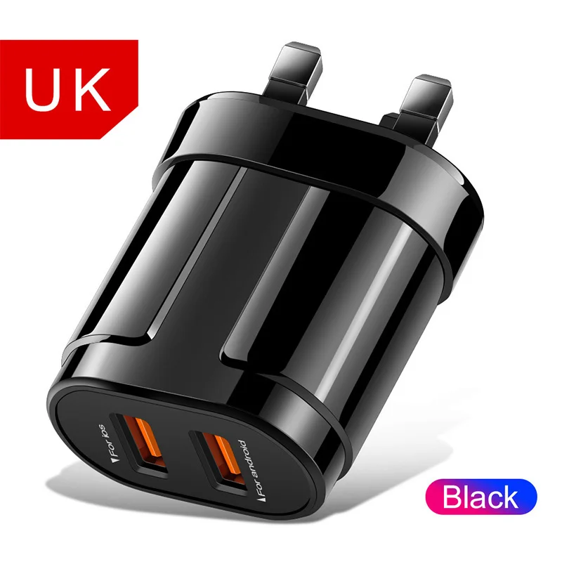 Black UK Plug Двойное зарядное устройство USB 5 В 2.4A Быстрая зарядка настенное зарядное устройство адаптер для iphone ipad samsung Xiaomi huawei зарядное устройство для мобильного телефона EU/UK/US Plug - Тип штекера: Black UK Plug