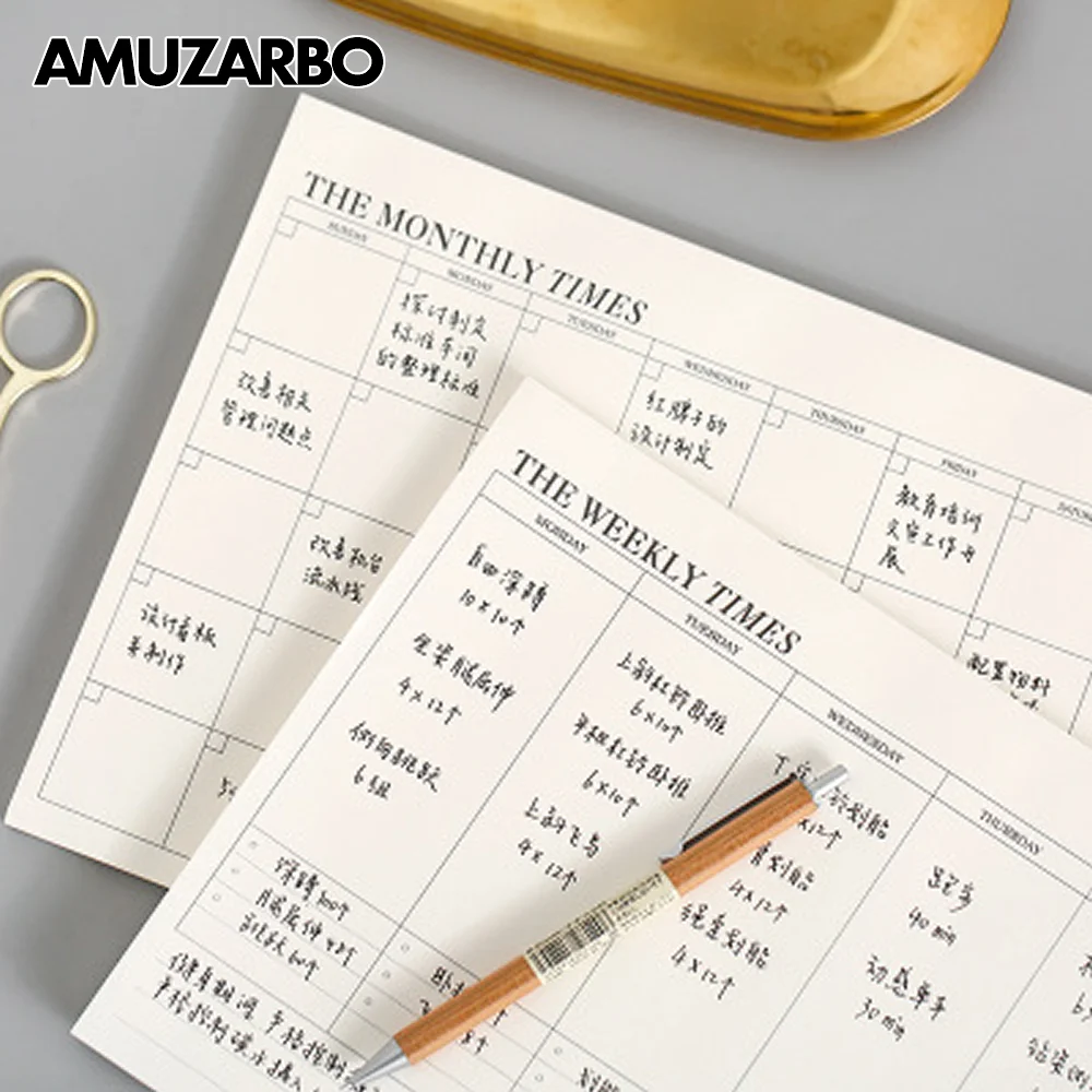 Simple Grid Planner Notepad Weekly Monthly Diary Agenda Memo Pads Work Learn Organizer Planner Office Supplies 24.5x17.5cm