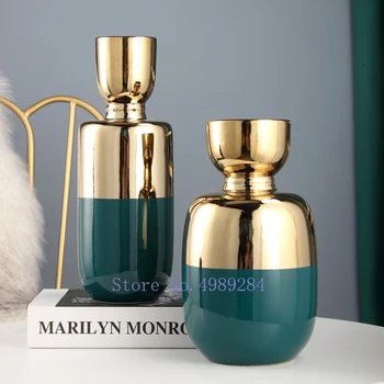 

Creativity Ceramics Chinese Style Vase Golden Geometric Abstract Flower Arrangement Accessories Modern Home Decoration