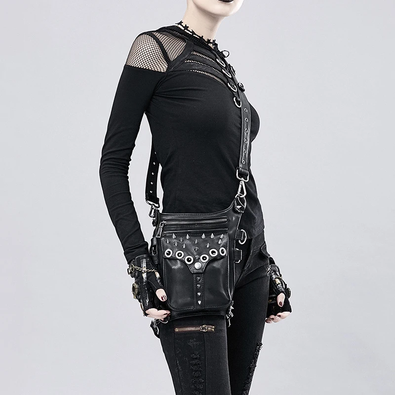 OMIKRON/женская и мужская черная сумка из искусственной кожи в стиле панк, поясная сумка, военный мотоцикл, многофункциональные сумки на плечо с заклепками