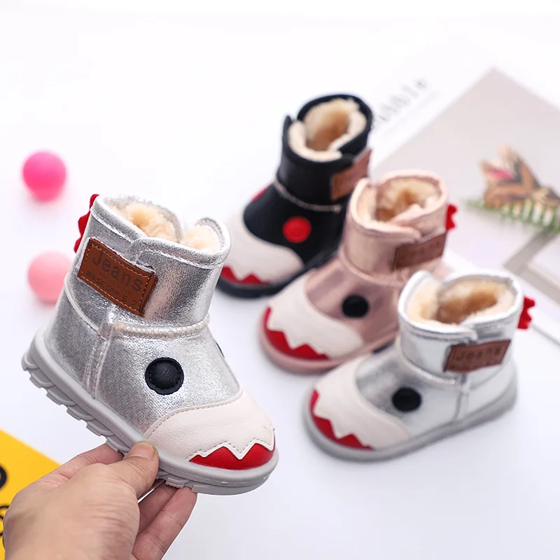 Autumn and Winter New Children's Baby Cotton Shoes In The Tube Fashion Plus Velvet Little Monsters Warm Snow Boots