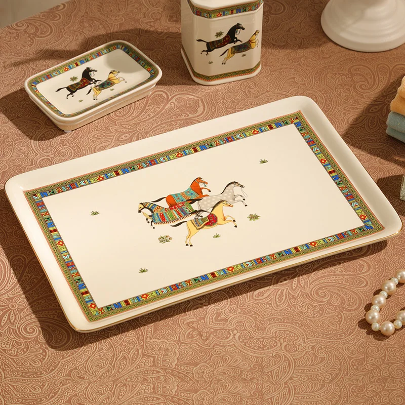 

Ceramic Tray For Tea Set Fruit Plate Livingroom Tea Table Useful Rectangle Saucer Receiving Disk Free Shipping European Style