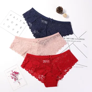 

Sexy Lace Panties Women Fashion Cozy Lingerie Tempting Pretty Briefs High Quality Cotton Low Waist Cute Women Underwear 3 Pcs