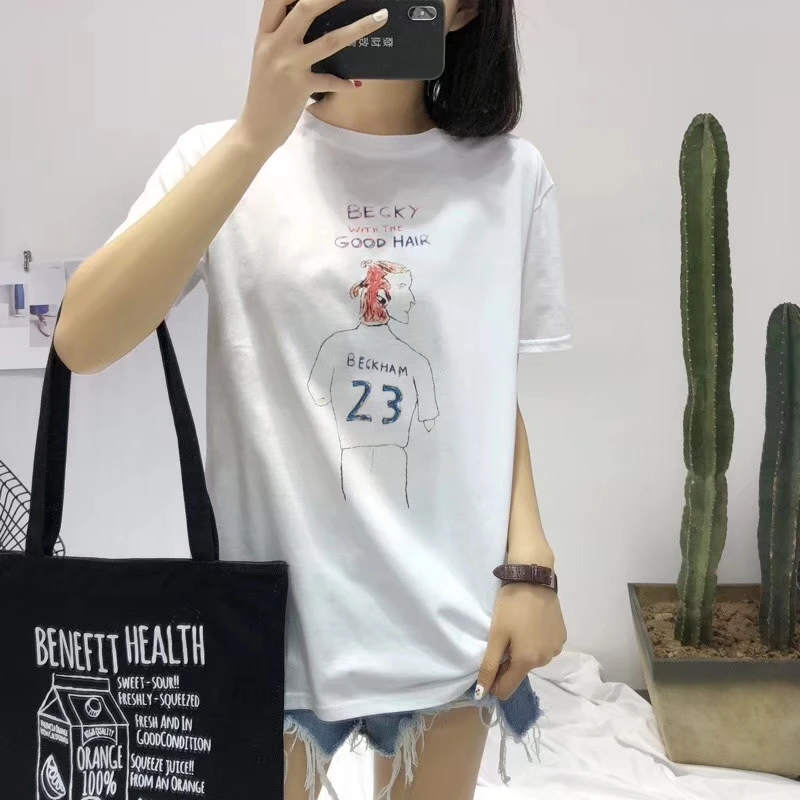 Becky 23 Новая женская белая футболка с принтом граффити, хлопковая свободная футболка с коротким рукавом - Цвет: Becky 23