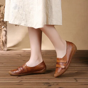 

GYKZ 2018 New Spring 100% Full Grain Leather Handmade Shoes Inside Height Single Shoes National Style Women's Shoes