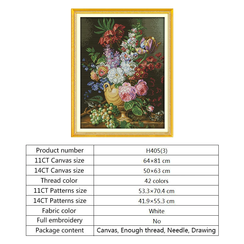 Cross Stitch-H405(3) Joy Sunday Рукоделие, сделай сам DMC Вышивка крестом, наборы для вышивания, красивая ваза узоры, Набор для вышивания крестиком, домашний декор - Цвет: Cross Stitch-H405(3)