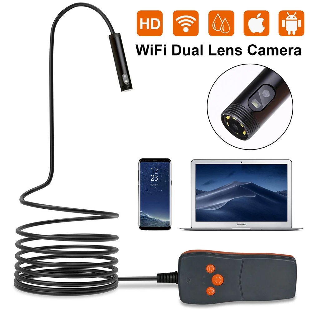 

Dual Lens Wifi Endoscope Inspection Camera 8mm 2.0MP Waterproof Borescope Snake Inspection Tube Camera For Android and iOS