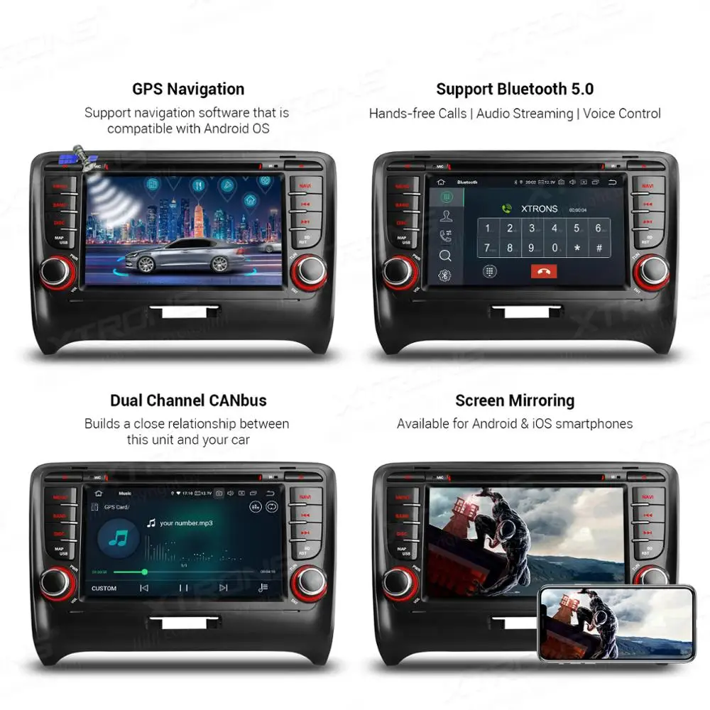 XTRONS 2 Din 7 &quotAndroid 9 0 Автомобильный DVD плеер для Audi TT MK2 8J 2006 2007 2008 2009 2010 2011 2012 gps радио OBD