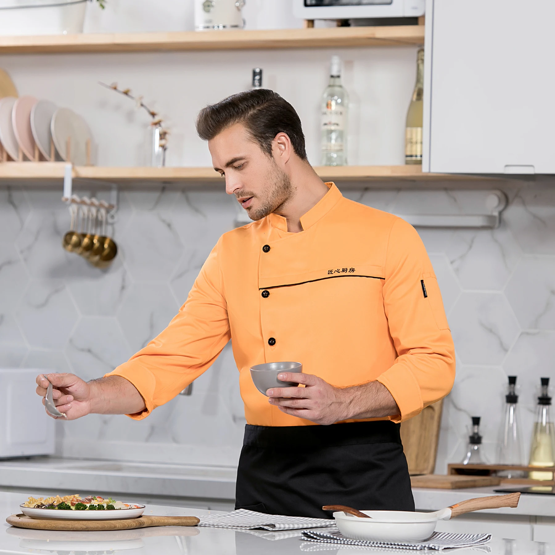 Мужская куртка шеф-повара, униформа шеф-повара, ресторанная кухня готовка, пальто для отеля, хлебобулочных ресторанов, осенне-зимние топы, одежда для приготовления пищи