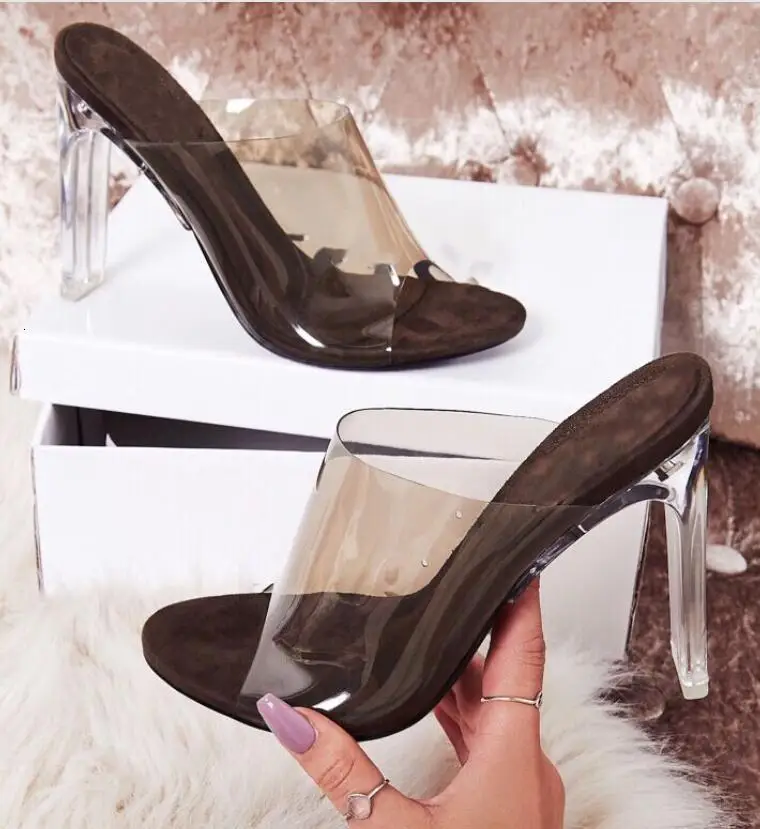 

2019 Sexy Transparent Crystal With High With Slipper Clothes Woman Cool Slipper