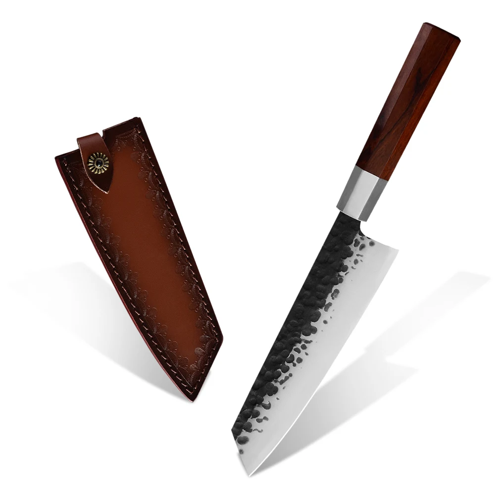 Кованый нож Sowoll ручной работы, кухонный нож шеф-повара из нержавеющей стали с кожаным ножом, шинковочные ножи Santoku - Цвет: 8 inch Chopping