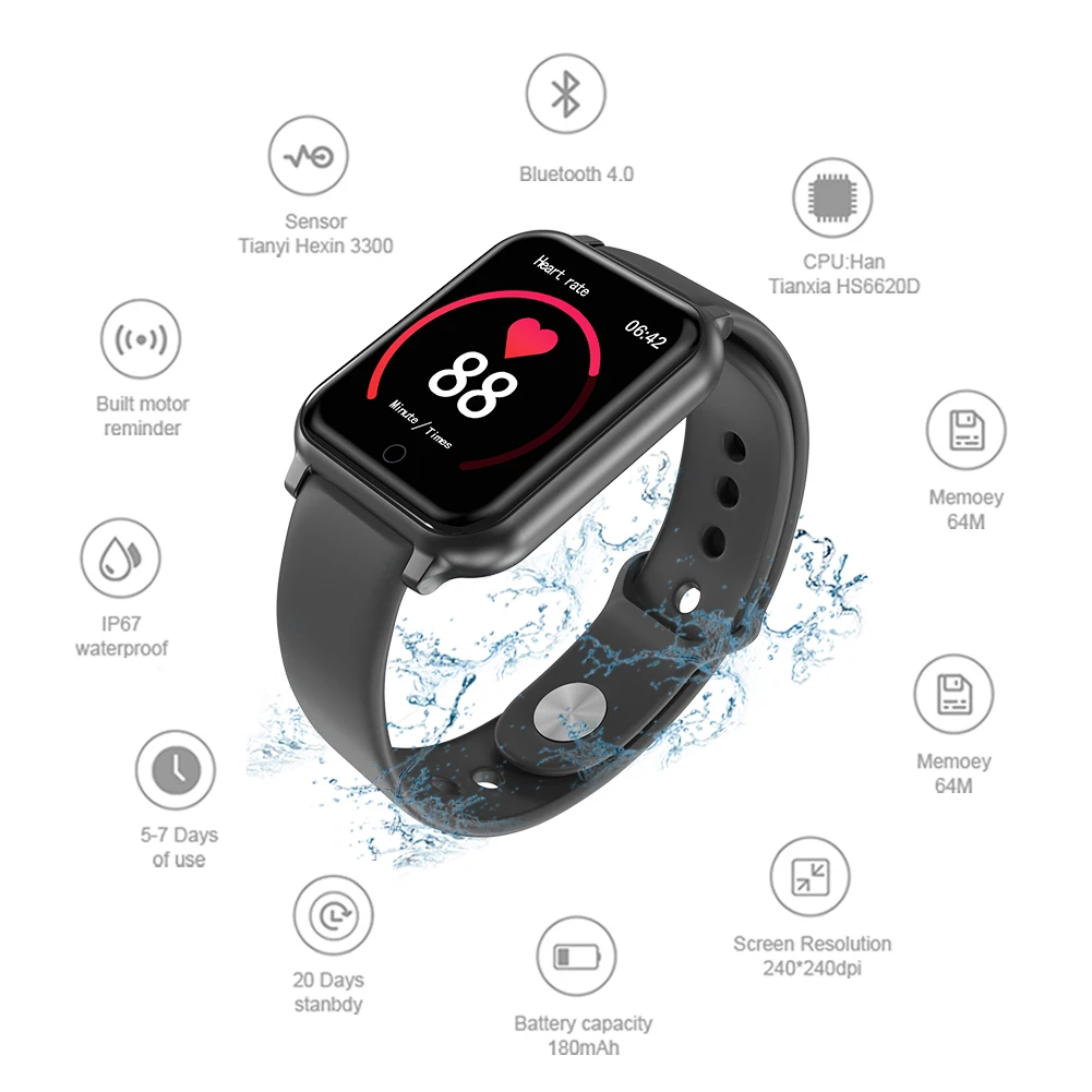 For T70 Smart Watch Men Women  Fashion Sports Waterproof  Bracelet Heart Rate Monitor Blood Pressure Wrist Watch Smart Bracelet