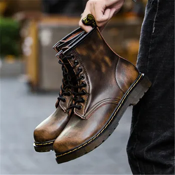 

Men Boots Winter Warm Fur Martin Boots Genuine Leather Ankle Desert Boots Men Shoes Non-Slip High Top Quality Man