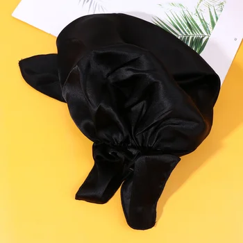 

Silk Maternal Cap Elastic Comfortable Nightcap Elastic Sleeping Hat Mobcap Hair Protection for Women (Black)