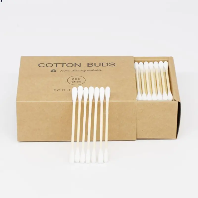 

200Pcs Double Tipped Bamboo Cotton Swabs Buds Biodegradable Wooden Nose Ear Cleaning Tools Makeup Sticks Applicator