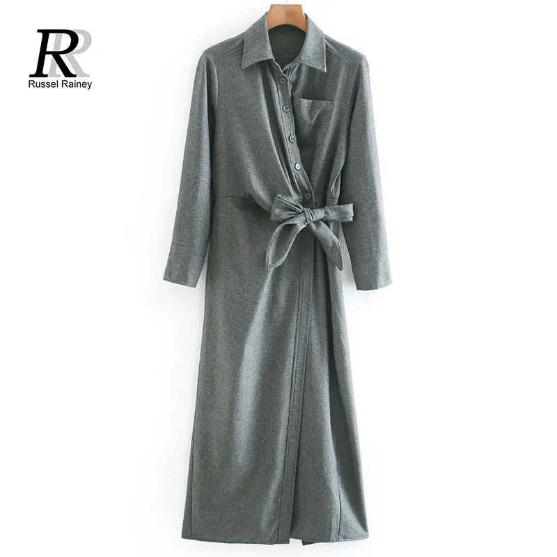 Повседневные Асимметричные женские платья RR модное серое платье с бантом