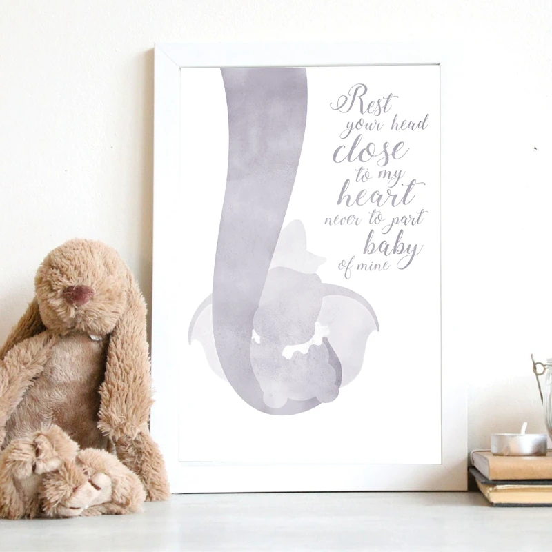 Watercolor Baby Flying Elephan Art Canvas Painting Picture Cartoon Quote Nursery Elephant Poster Print Room Wall Decor | Дом и сад