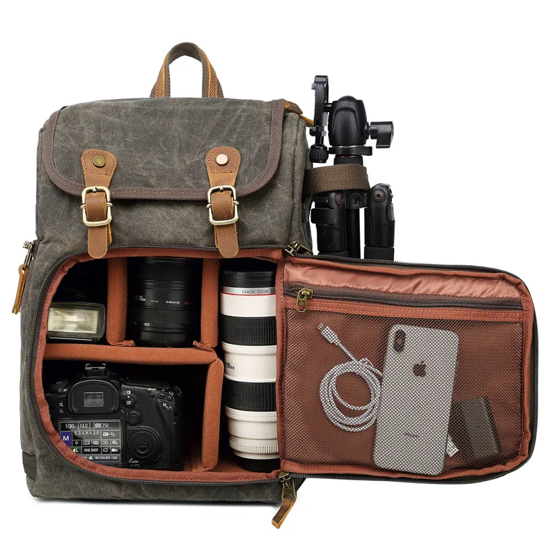 

New Camera Bag SLR Digital Backpack Waterproof Large Capacity Wax Canvas Backpack Outdoor Camera Bag