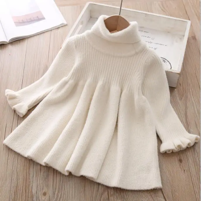 beige Красное платье для малышей, рубашка для девочек, детское вязаное платье-свитер принцессы для девочек, осенне-зимние топы, платья - Цвет: beige